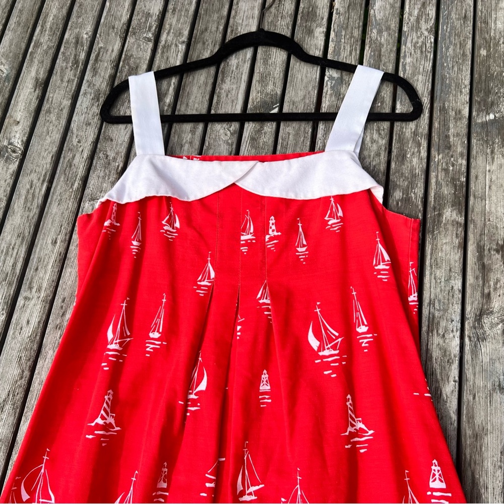 Vintage Red and White Nautical Print Dress - Maternity